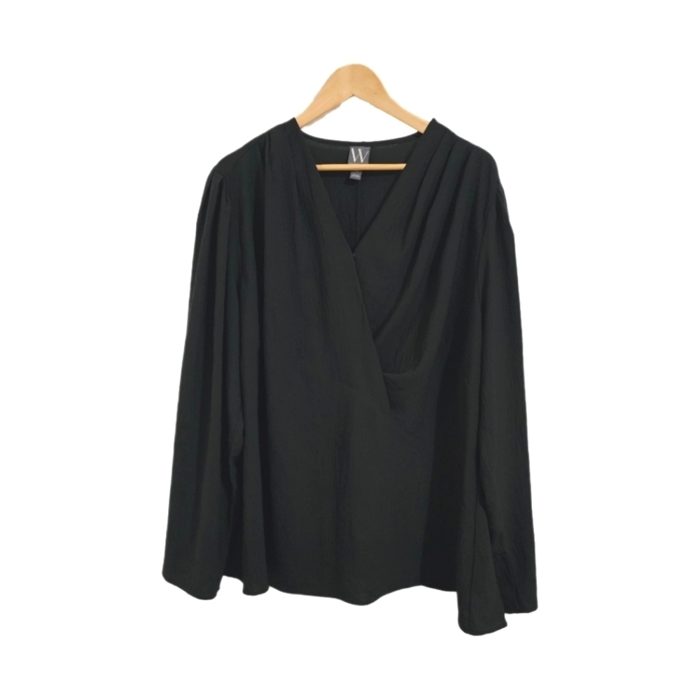 Pleated Wrap Black blouse top size 3X NWT